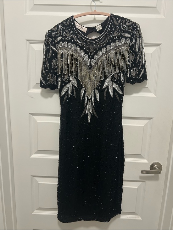 Laurence Kazar Dresses & Skirts - Laurence Kazar Black Dress with Silver Fringe Embellishment